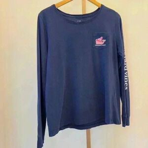 Vineyard Vines Women’s Long Sleeve Pocket Tee Blue Size M Holiday Graphic